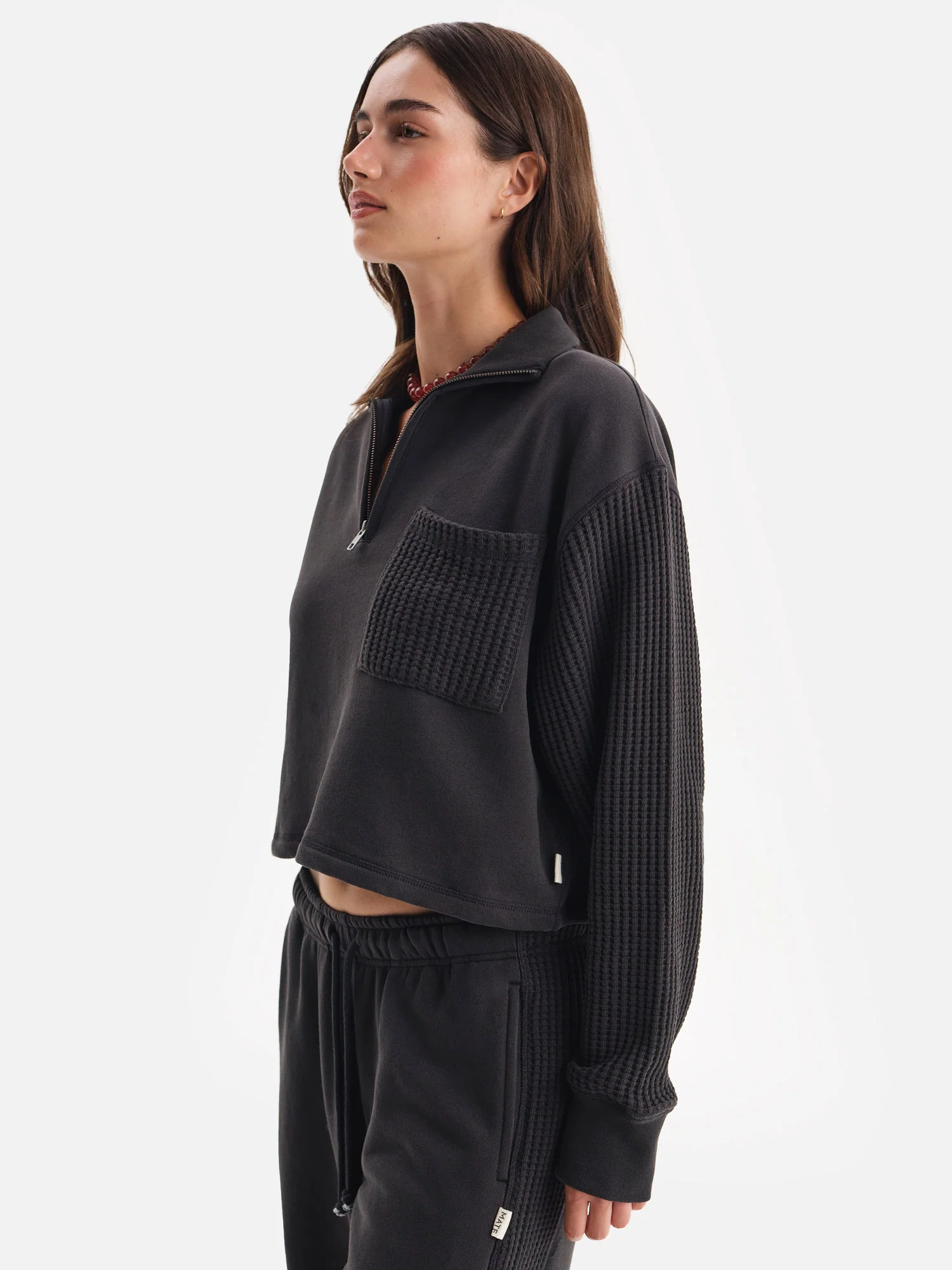 Organic Fleece and Waffle Cropped Half-Zip Sweatshirt - Image 4