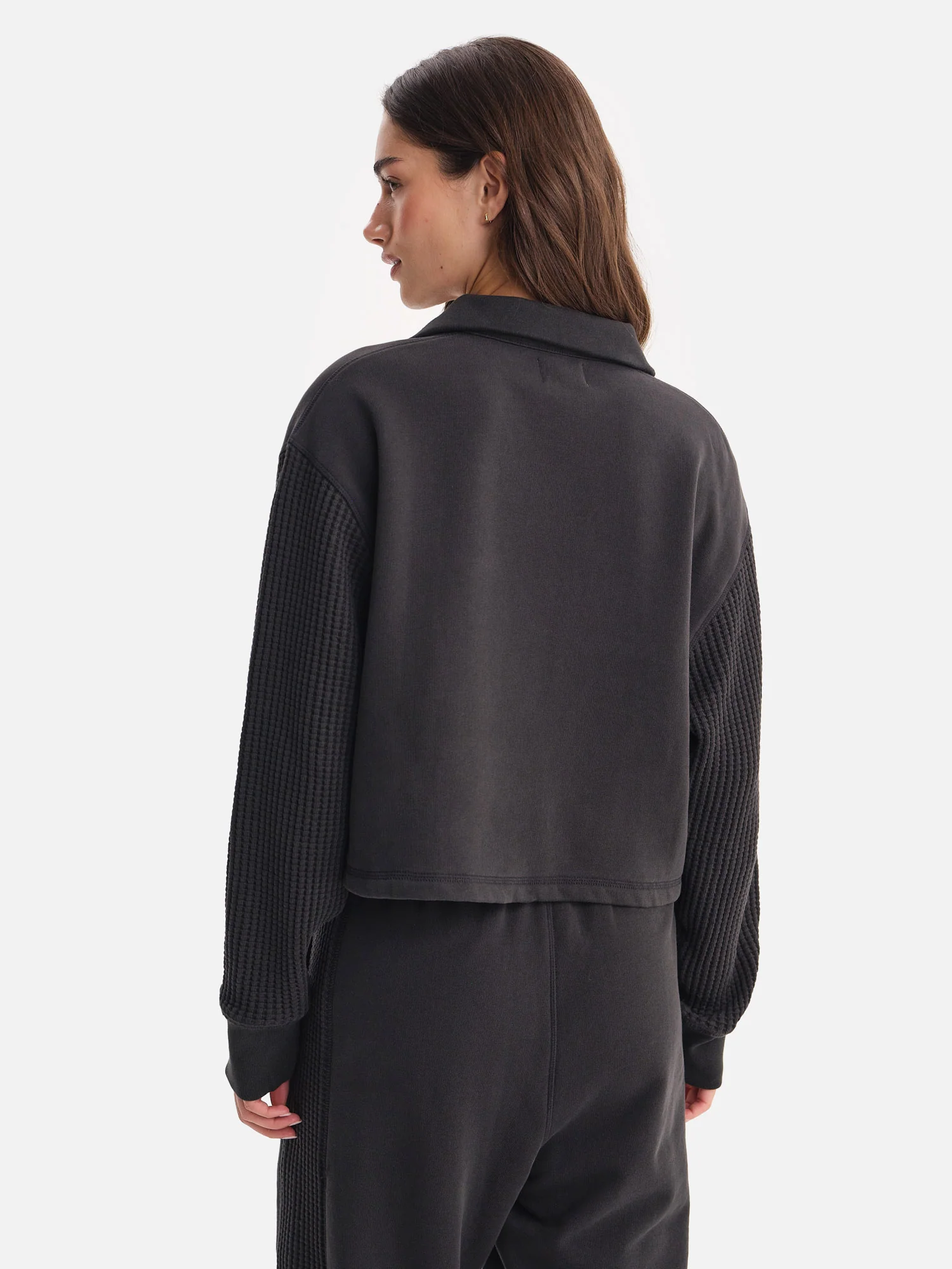 Organic Fleece and Waffle Cropped Half-Zip Sweatshirt - Image 5