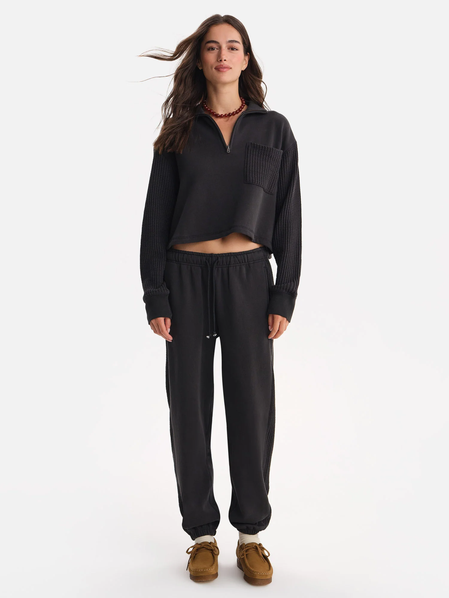 Organic Fleece and Waffle Cropped Half-Zip Sweatshirt - Image 7