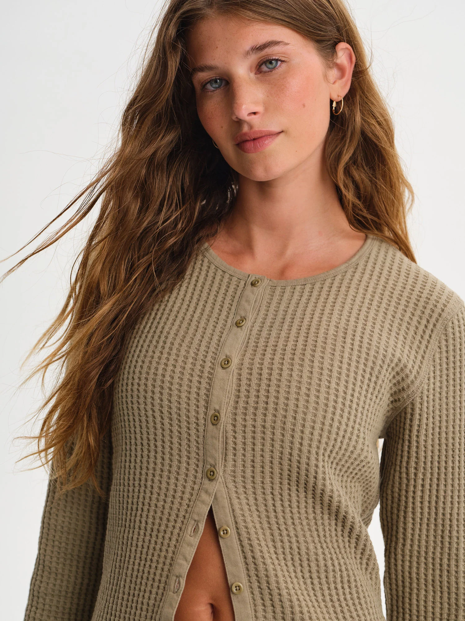 Organic Waffle Crew Cardigan - Image 3