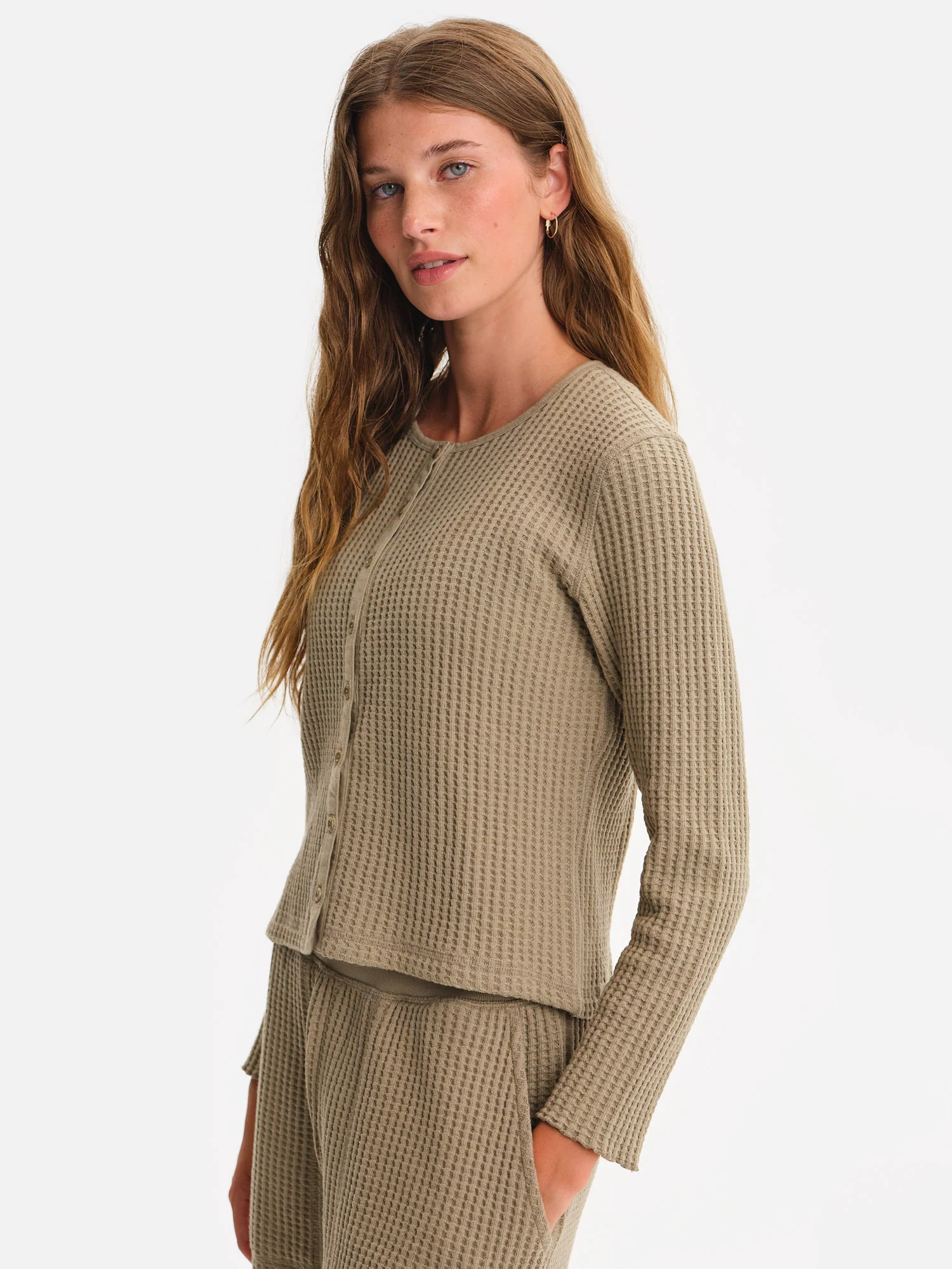 Organic Waffle Crew Cardigan - Image 4